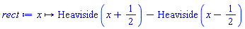 proc (x) options operator, arrow; Heaviside(x+1/2)-Heaviside(x-1/2) end proc