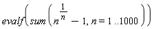 evalf(sum(n^(1/n)-1, n = 1 .. 1000))