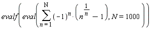 evalf(eval(sum((-1)^n*(n^(1/n)-1), n = 1 .. N), N = 1000))