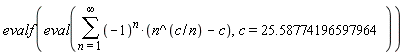 evalf(eval(sum((-1)^n*(n^(c/n)-c), n = 1 .. infinity), c = 25.58774196597964))