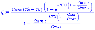 Cmin*(Th-Tc)*(1-exp(-NTU*(1-Cmin/Cmax)))/(1-Cmin*exp(-NTU*(1-Cmin/Cmax))/Cmax)