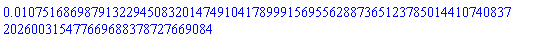 0.1075168698791322945083201474910417899915695562887365123785014410740837202600315477669688378727669084e-1