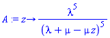 proc (z) options operator, arrow; lambda^5/(lambda+mu-mu*z)^5 end proc