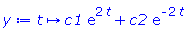 proc (t) options operator, arrow; c1*exp(2*t)+c2*exp(-2*t) end proc