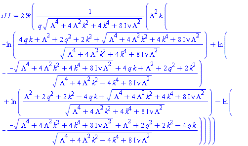 2*Re(Lambda^2*k*(-ln((4*q*k+Lambda^2+2*q^2+2*k^2+(Lambda^4+4*Lambda^2*k^2+4*k^4+(8*I)*nu*Lambda^2)^(1/2))/(Lambda^4+4*Lambda^2*k^2+4*k^4+(8*I)*nu*Lambda^2)^(1/2))+ln(-(-(Lambda^4+4*Lambda^2*k^2+4*k^4+(8*I)*nu*Lambda^2)^(1/2)+4*q*k+Lambda^2+2*q^2+2*k^2)/(Lambda^4+4*Lambda^2*k^2+4*k^4+(8*I)*nu*Lambda^2)^(1/2))+ln((Lambda^2+2*q^2+2*k^2-4*q*k+(Lambda^4+4*Lambda^2*k^2+4*k^4+(8*I)*nu*Lambda^2)^(1/2))/(Lambda^4+4*Lambda^2*k^2+4*k^4+(8*I)*nu*Lambda^2)^(1/2))-ln(-(-(Lambda^4+4*Lambda^2*k^2+4*k^4+(8*I)*nu*Lambda^2)^(1/2)+Lambda^2+2*q^2+2*k^2-4*q*k)/(Lambda^4+4*Lambda^2*k^2+4*k^4+(8*I)*nu*Lambda^2)^(1/2)))/(q*(Lambda^4+4*Lambda^2*k^2+4*k^4+(8*I)*nu*Lambda^2)^(1/2)))