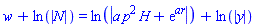 w+ln(abs(N)) = ln(abs(a*p^2*H+exp(ar)))+ln(abs(y))