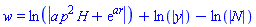 w = ln(abs(a*p^2*H+exp(ar)))+ln(abs(y))-ln(abs(N))