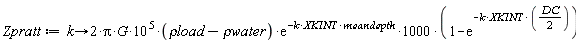 Zpratt := proc (k) options operator, arrow; 200000000*Pi*G*(`&rho;load`-`&rho;water`)*exp(-k*XKINT*meandepth)*(1-exp(-(1/2)*k*XKINT*DC)) end proc