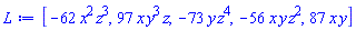[-62*x^2*z^3, 97*x*y^3*z, -73*y*z^4, -56*x*y*z^2, 87*x*y]