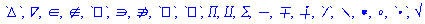 `∆`, `&nabla;`, `&in;`, `&notin;`, `∊`, `&ReverseElement;`, `&NotReverseElement;`, `∍`, `∎`, `&prod;`, `&coprod;`, `&Sum;`, `&minus;`, `&mnplus;`, `&dotplus;`, `∕`, `&setmn;`, `&lowast;`, `&compfn;`, `∙`, `&Sqrt;`