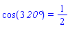 cos(3*`20°`) = 1/2