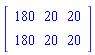 Matrix([[180, 20, 20], [180, 20, 20]])