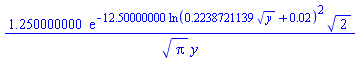 1.250000000*exp(-12.50000000*ln(.2238721139*y^(1/2)+0.2e-1)^2)*2^(1/2)/(Pi^(1/2)*y)