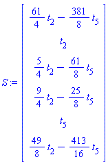 S := Vector(6, {(1) = (61/4)*t[2]-(381/8)*t[5], (2) = t[2], (3) = (5/4)*t[2]-(61/8)*t[5], (4) = (9/4)*t[2]-(25/8)*t[5], (5) = t[5], (6) = (49/8)*t[2]-(413/16)*t[5]})