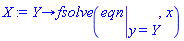 proc (Y) options operator, arrow; fsolve(eval(eqn, y = Y), x) end proc
