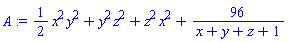 (1/2)*x^2*y^2+y^2*z^2+z^2*x^2+96/(x+y+z+1)