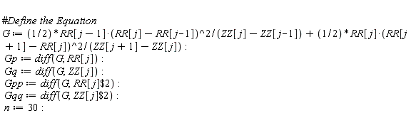 G := (1/2)*RR[j-1]*(RR[j]-RR[j-1])^2/(ZZ[j]-ZZ[j-1])+(1/2)*RR[j]*(RR[j+1]-RR[j])^2/(ZZ[j+1]-ZZ[j]):