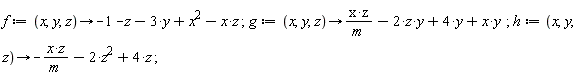 f := proc (x, y, z) options operator, arrow; -1-z-3*y+x^2-x*z end proc;