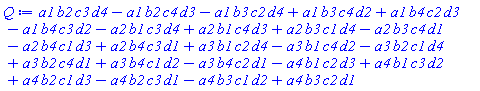 a1*b2*c3*d4-a1*b2*c4*d3-a1*b3*c2*d4+a1*b3*c4*d2+a1*b4*c2*d3-a1*b4*c3*d2-a2*b1*c3*d4+a2*b1*c4*d3+a2*b3*c1*d4-a2*b3*c4*d1-a2*b4*c1*d3+a2*b4*c3*d1+a3*b1*c2*d4-a3*b1*c4*d2-a3*b2*c1*d4+a3*b2*c4*d1+a3*b4*c1*d2-a3*b4*c2*d1-a4*b1*c2*d3+a4*b1*c3*d2+a4*b2*c1*d3-a4*b2*c3*d1-a4*b3*c1*d2+a4*b3*c2*d1