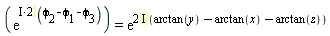 exp((I*2)*(phi[2]-phi[1]-phi[3])) = exp((2*I)*(arctan(y)-arctan(x)-arctan(z)))