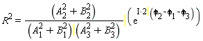 R^2 = (A[2]^2+B[2]^2)*exp((I*2)*(phi[2]-phi[1]-phi[3]))/((A[1]^2+B[1]^2)*(A[3]^2+B[3]^2))