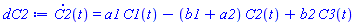 diff(C2(t), t) = a1*C1(t)-(b1+a2)*C2(t)+b2*C3(t)