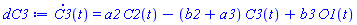 diff(C3(t), t) = a2*C2(t)-(b2+a3)*C3(t)+b3*O1(t)