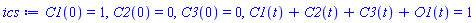C1(0) = 1, C2(0) = 0, C3(0) = 0, C1(t)+C2(t)+C3(t)+O1(t) = 1