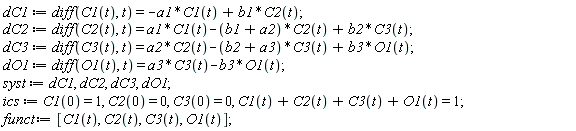 dC1 := diff(C1(t), t) = -a1*C1(t)+b1*C2(t);