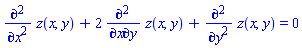 diff(diff(z(x, y), x), x)+2*(diff(diff(z(x, y), x), y))+diff(diff(z(x, y), y), y) = 0