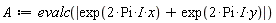 A := evalc(abs(exp((2*Pi*I)*x)+exp((2*Pi*I)*y)))