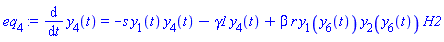 eq[4] := diff(y[4](t), t) = -s*y[1](t)*y[4](t)-gamma1*y[4](t)+beta*r*y[1](y[6](t))*y[2](y[6](t))*H2