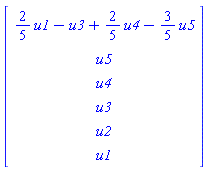 Vector[column]([[(2/5)*u1-u3+(2/5)*u4-(3/5)*u5], [u5], [u4], [u3], [u2], [u1]])