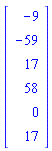Vector[column]([[-9], [-59], [17], [58], [0], [17]])