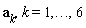 a[k], k = 1, () .. (), 6