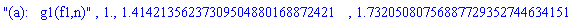 "(a):   g1(f1,n)", 1., 1.41421356237309504880168872421, 1.73205080756887729352744634151