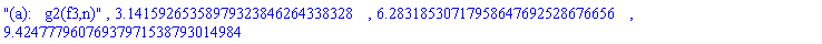 "(a):   g2(f3,n)", 3.14159265358979323846264338328, 6.28318530717958647692528676656, 9.42477796076937971538793014984