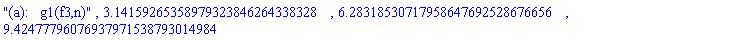"(a):   g1(f3,n)", 3.14159265358979323846264338328, 6.28318530717958647692528676656, 9.42477796076937971538793014984