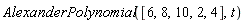 AlexanderPolynomial([6, 8, 10, 2, 4], t)