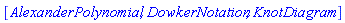 [AlexanderPolynomial, DowkerNotation, KnotDiagram]