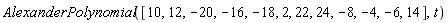 AlexanderPolynomial([10, 12, -20, -16, -18, 2, 22, 24, -8, -4, -6, 14], t)