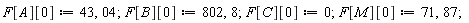 F[A][0] := 43, 4;