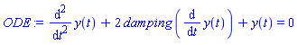 diff(diff(y(t), t), t)+2*damping*(diff(y(t), t))+y(t) = 0