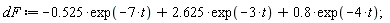 dF := -.525*exp(-7*t)+2.625*exp(-3*t)+.8*exp(-4*t);
