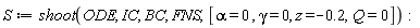 S := shoot(ODE, IC, BC, FNS, [alpha = 0, gamma = 0, z = -.2, Q = 0])