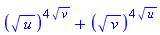 (u^(1/2))^(4*v^(1/2))+(v^(1/2))^(4*u^(1/2))