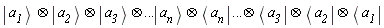 "Ket(a[`1`]) Ket(a[`2`])&otimes; Ket(a[`3`]) &otimes;...Ket(a[n])&otimes; Bra(a[n]) ...&otimes;Bra(a[`3`]) &otimes;Bra(a[`2`])&otimes; Bra(a[`1`])"