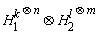 `&otimes;`(H[1]^(k^`&otimes;`(n)), H[2]^(l^`&otimes;`(m)))