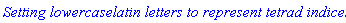 `Setting lowercaselatin letters to represent tetrad indices `