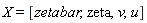 X = [zetabar, zeta, v, u]
